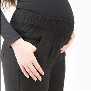 EMME MAMA Maternity Smocked Linen Pant - Extended Inseam 34" Ebony / 3XL
